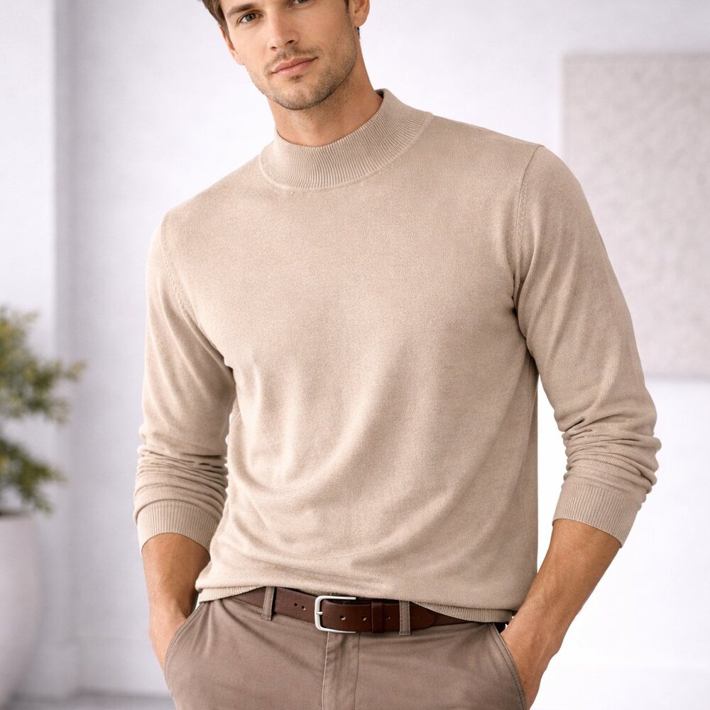 Pronto Uomo Mens XXL Tall Cotton & Silk Blend Beige Taupe Lightweight Sweater